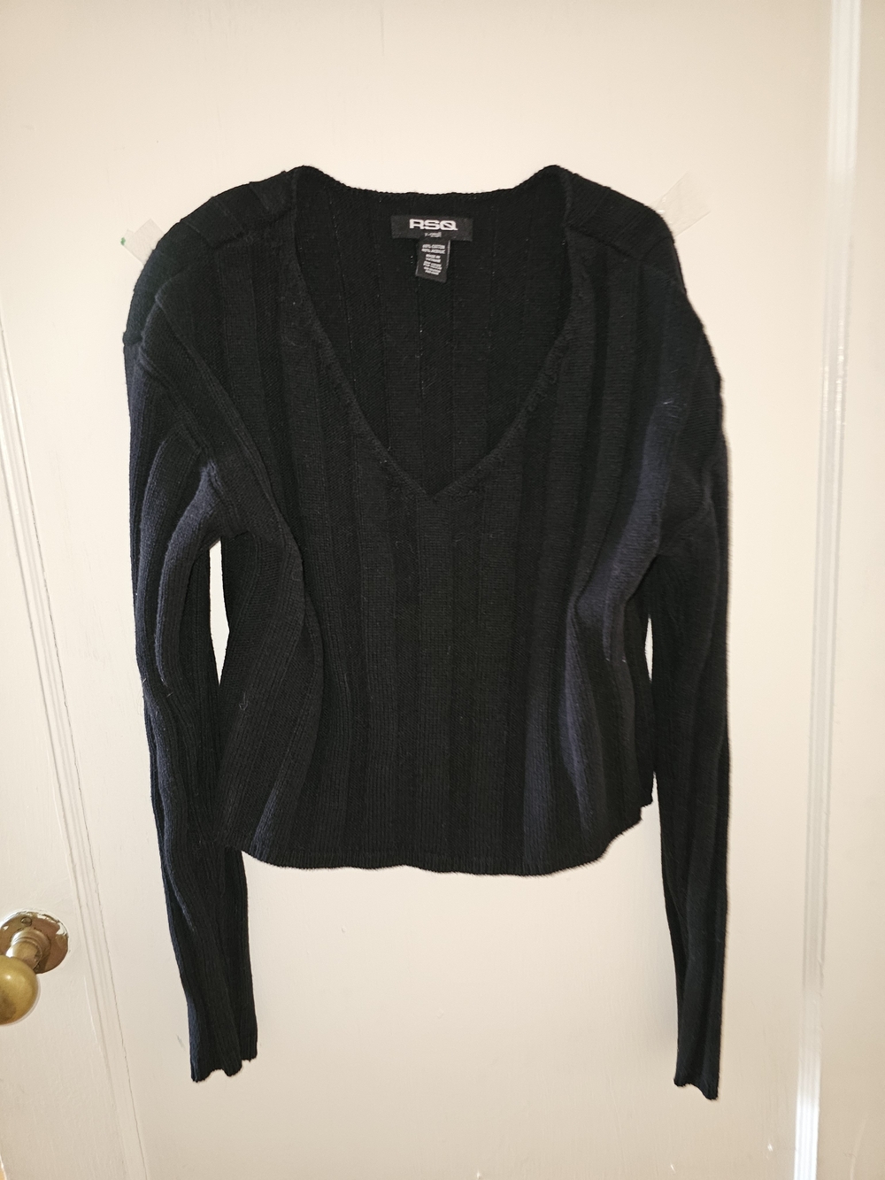 RSQ Black V-Neck Ribbed Knit Sweater XS Long Sleeve